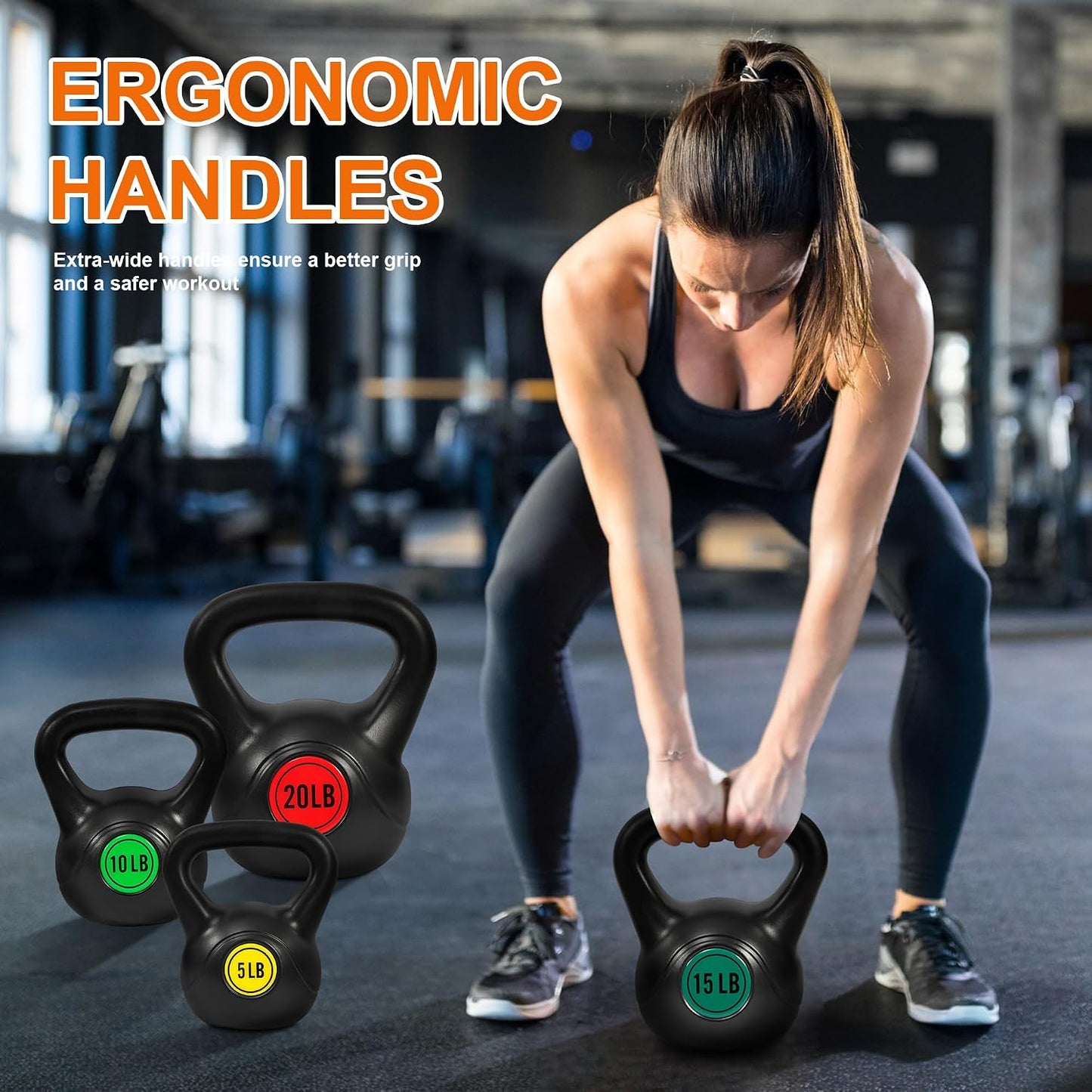 Fitvids 60lbs Kettlebell Set, Solid Weight Kettlebells for Full-Body Strength Training, Home Gym Fitness Workout Weights