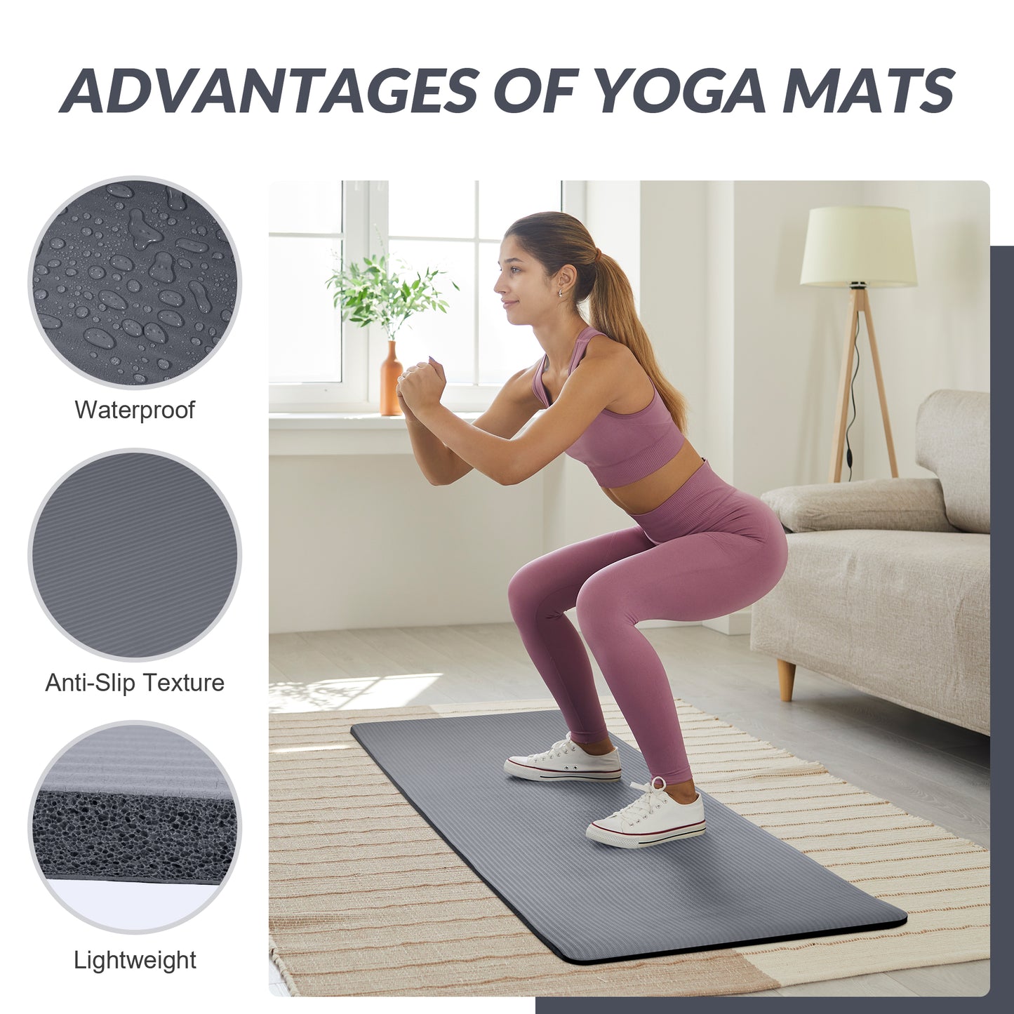Fitvids 1/2-Inch Extra Thick High Density Yoga Mat, Anti-Tear Workout Exercise Mat with Carrying Strap for All Yoga & Fitness Workouts