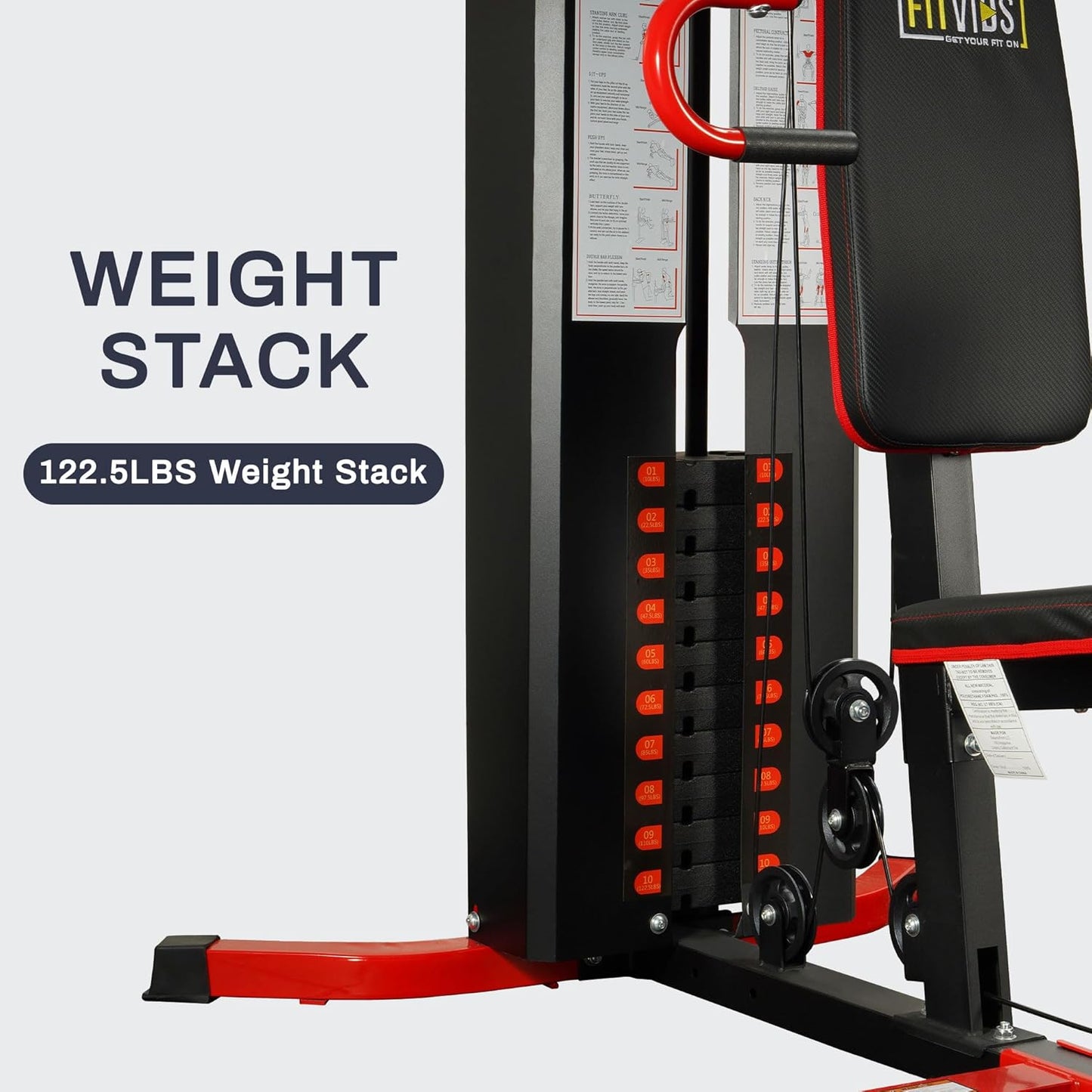 Fitvids Multifunctional All-in-One Home Gym Machine with 122.5 lbs Weight Stack, Pulley System Leg Press for Full Body Strength Training
