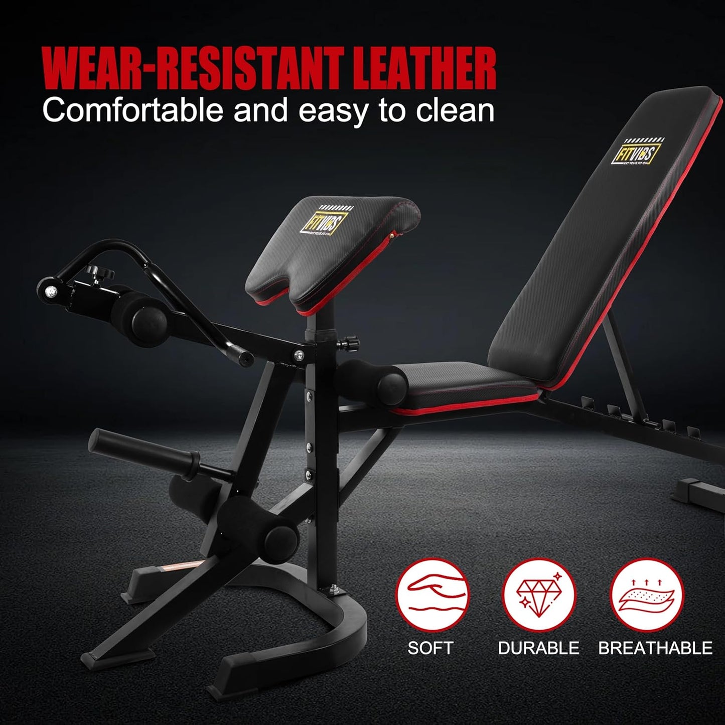 Fitvids 6-Position Adjustable Weight Bench with Leg Extension, Leg Curl Preacher Pad, Multi-Functional Workout Utility Bench for Home Gym Strength Training