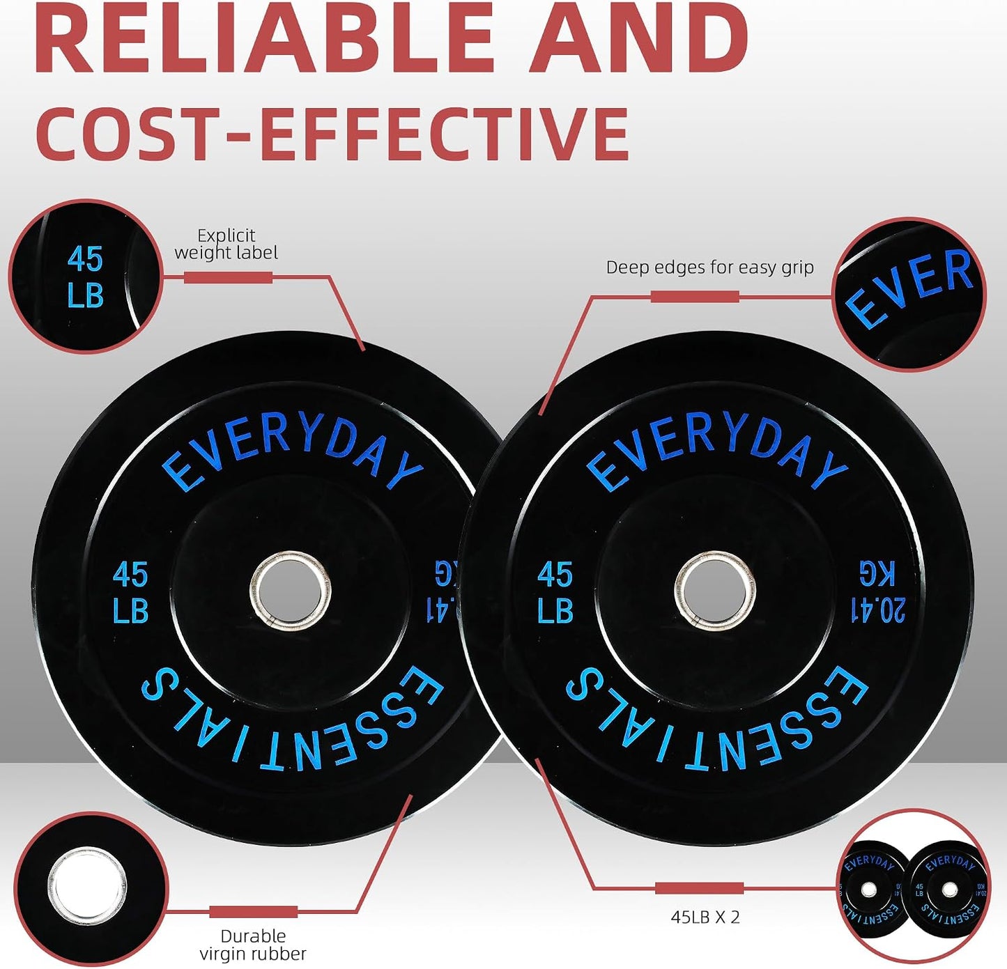 Fitvids 2‑Inch 90lbs Olympic Bumper Plates Set, Rubber Weight Plates for Home Gym Strength & Olympic Lifting