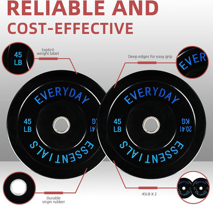 Fitvids 2‑Inch 90lbs Olympic Bumper Plates Set, Rubber Weight Plates for Home Gym Strength & Olympic Lifting