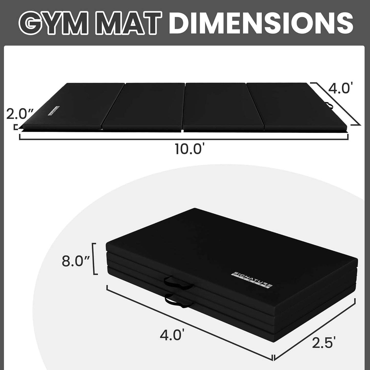 Signature Fitness 10ft x 4ft Four Fold Folding Exercise Mat with Carrying Handles for MMA, Gymnastics and Home Gym Protective Flooring, 2-inch Thick