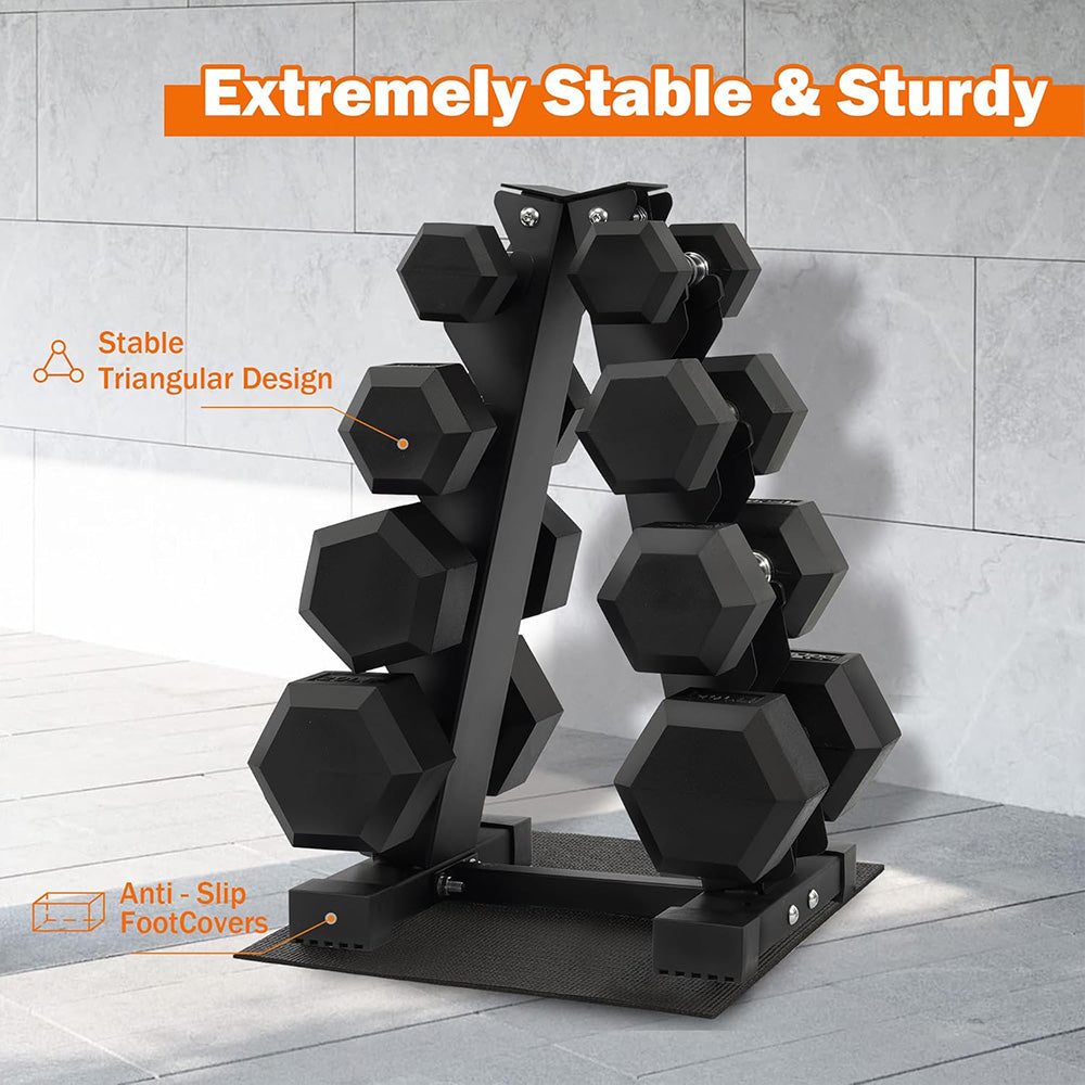 Fitvids Rubber Coated Hex Dumbbell Set with Storage Rack 100 LB Hand Weight Set with Anti-Slip Grip for Home Gym