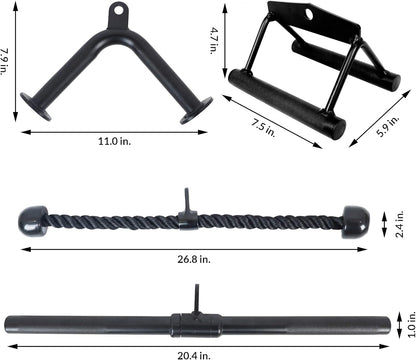 Fitvids 800LB Cable Attachment Set – Tricep Rope, Row Handle, Straight Bar, V Bar for Home Gym