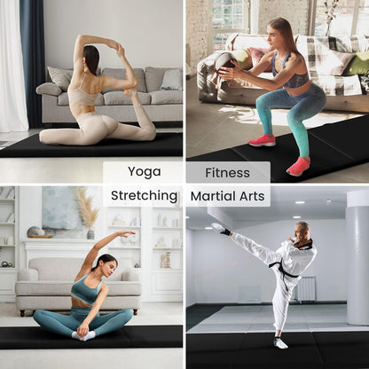 Signature Fitness 6ft x 2ft Three Fold Folding Exercise Mat with Carrying Handles for MMA, Gymnastics and Home Gym Protective Flooring, 2-inch Thick