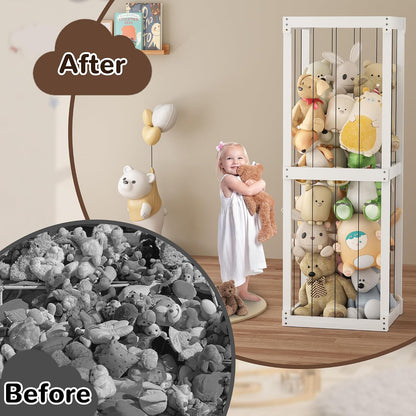 Wooden Stuffed Animal Zoo Storage, Large Toy Organizer with Elastic Band for Kids Toddlers, Playroom Corner Decor