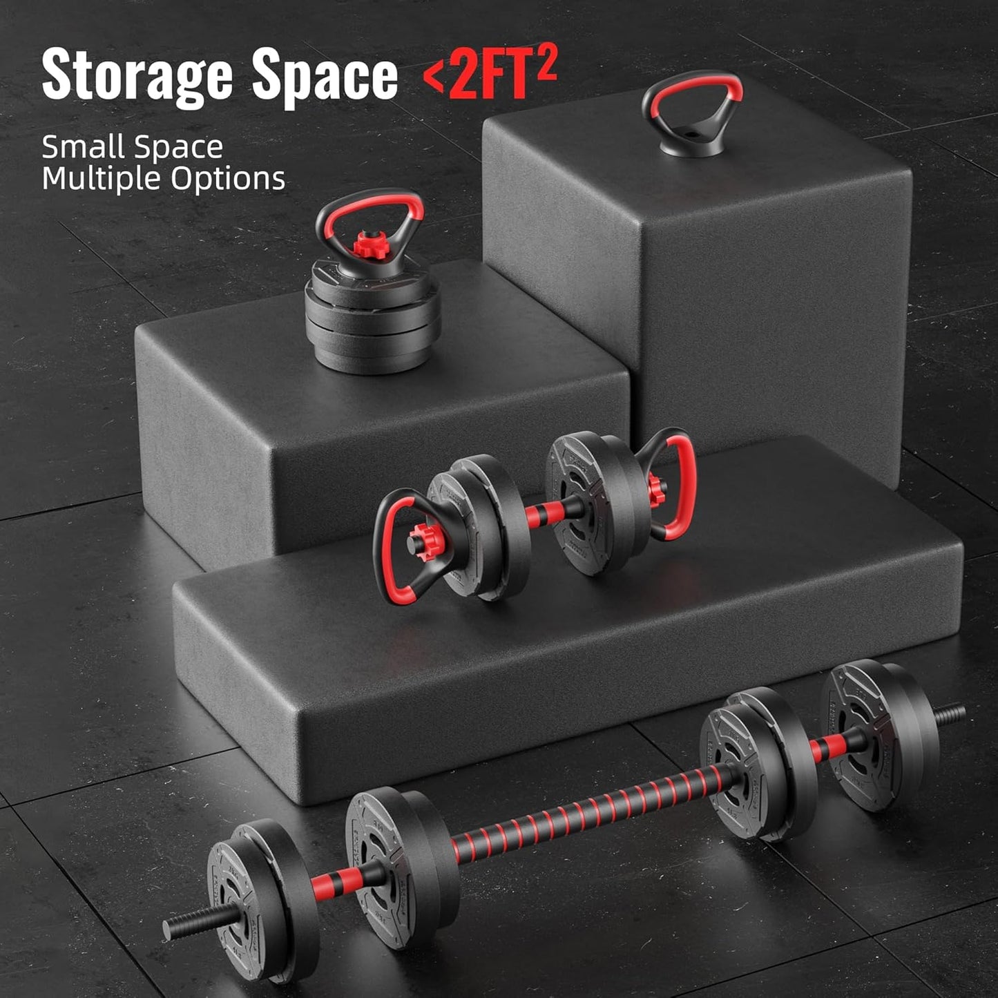 Fitvids 40LBS Multi-Functional Adjustable Dumbbell Set, Convertible Dumbbell, Barbell & Kettlebell Portable Free Weight Set for Home Gym Workouts