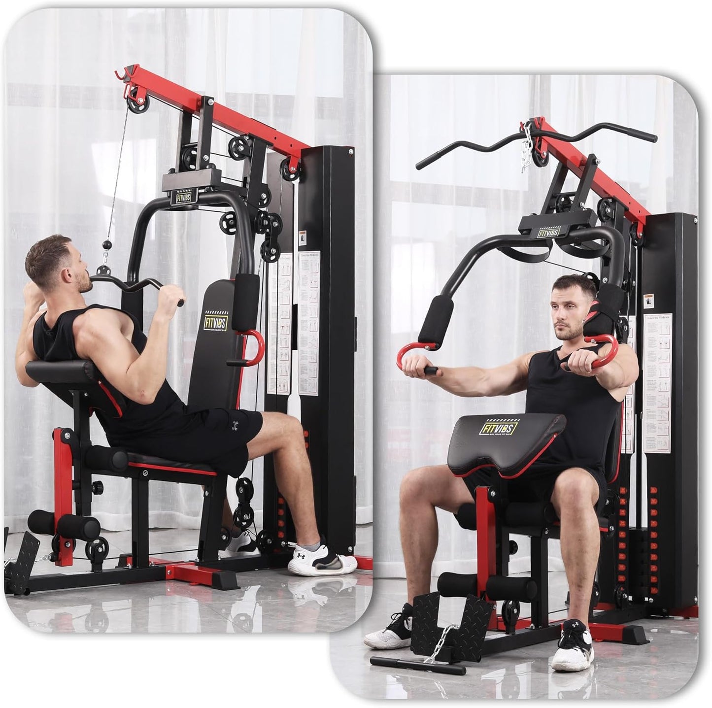 Fitvids All-in-One Multifunctional Home Gym Station with Weight Stack Pulley System Seated Row for Full Body Strength Training