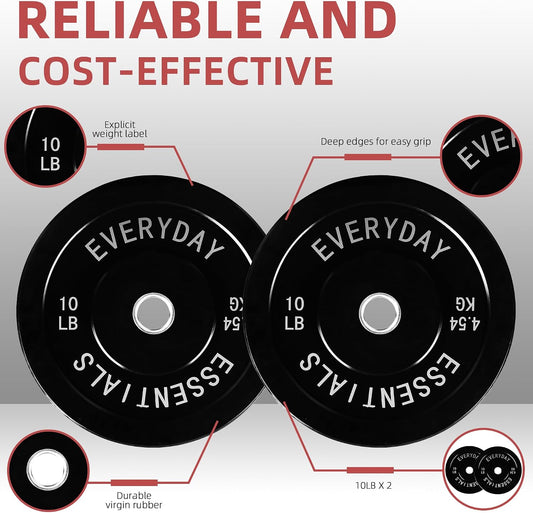 Fitvids 2‑Inch 10lbs Olympic Bumper Plates Set, Rubber Weight Plates for Home Gym Strength & Olympic Lifting