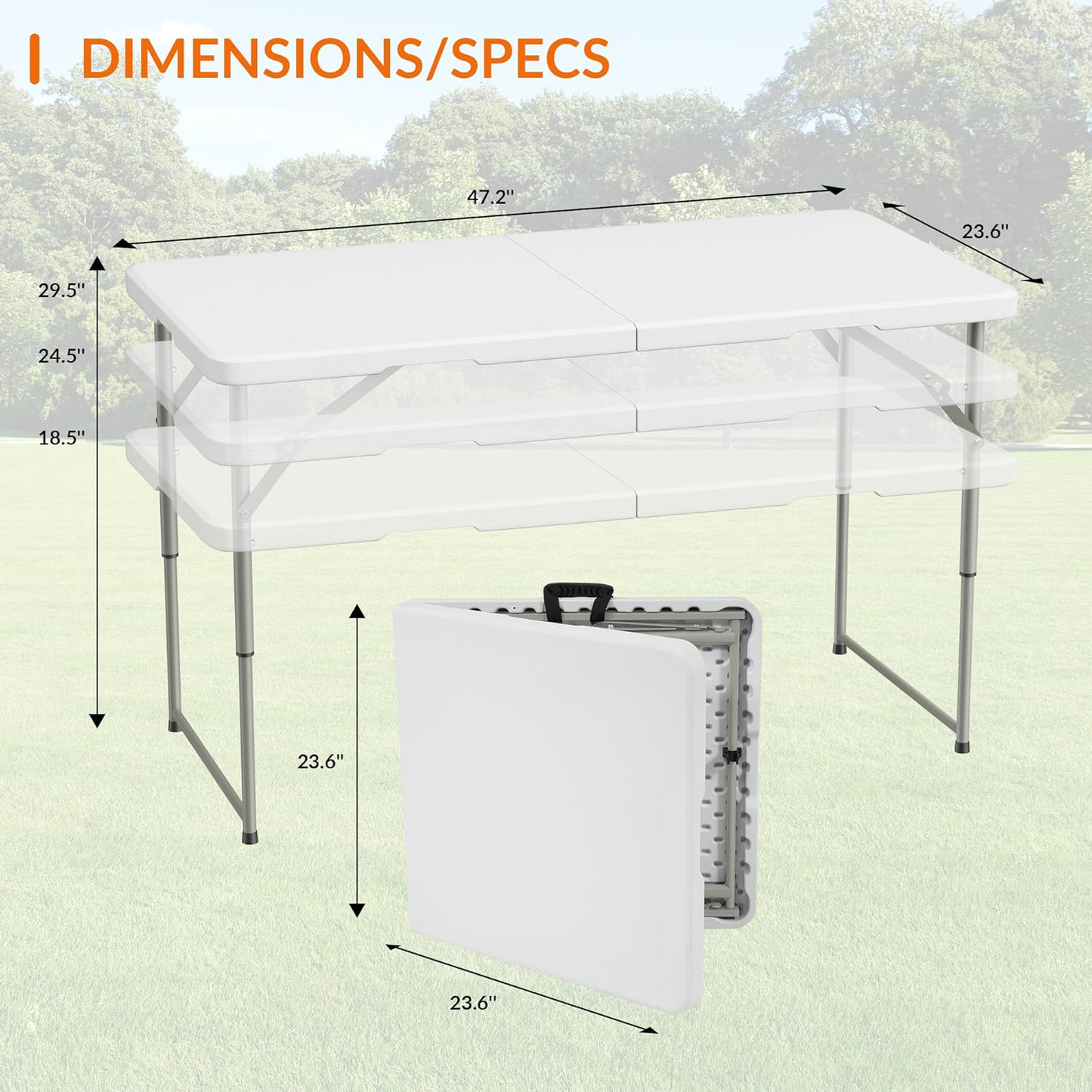 Bluk Buy 4FT  3-Level Adjustable Height Fold-in-Half Folding Table, 4FT Heavy Duty Portable Table for Indoor Outdoor Camping Picnic Party Dining Events