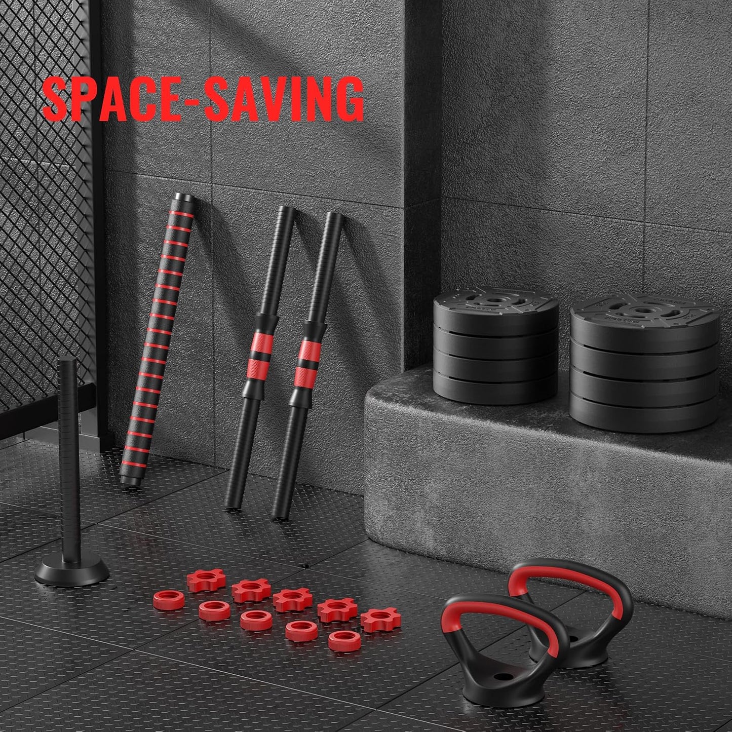 Fitvids 40LBS Multi-Functional Adjustable Dumbbell Set, Convertible Dumbbell, Barbell & Kettlebell Portable Free Weight Set for Home Gym Workouts