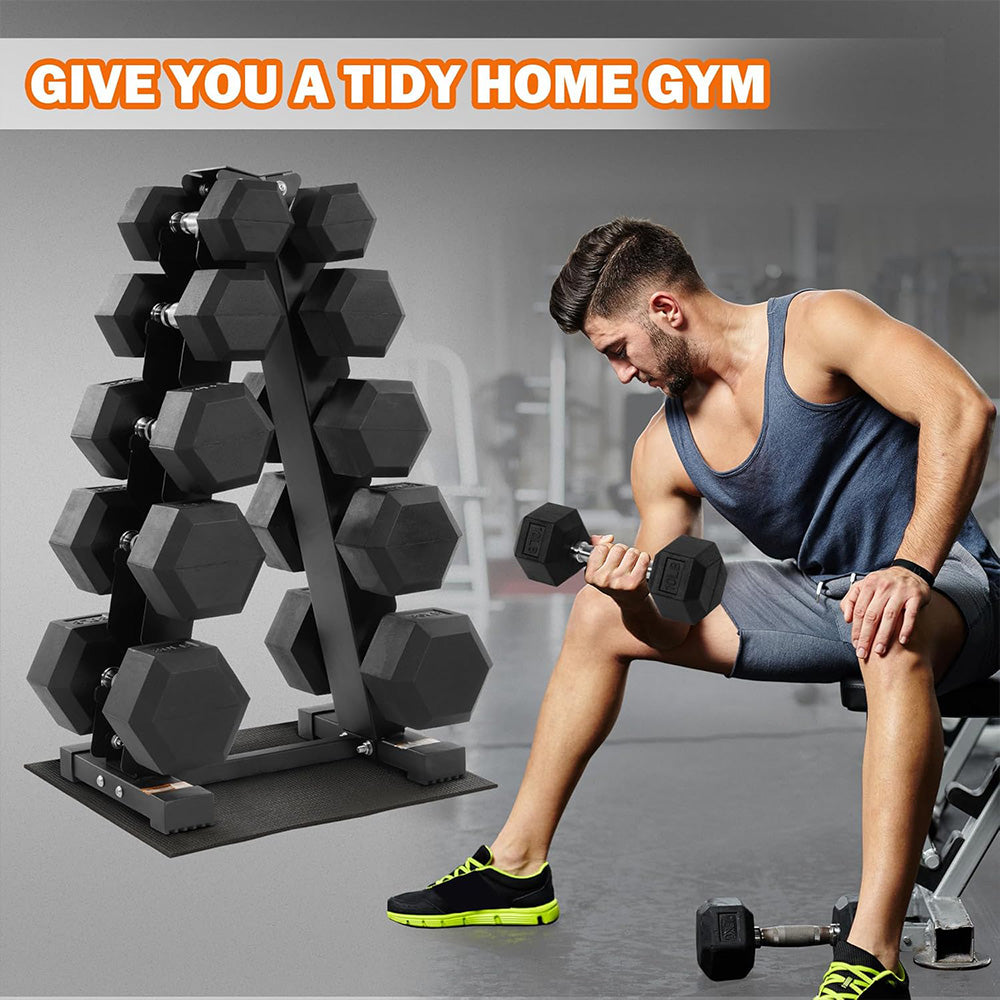 Fitvids Rubber Coated Hex Dumbbell Set with Storage Rack 200LB  Hand Weight Set with Anti-Slip Grip for Home Gym