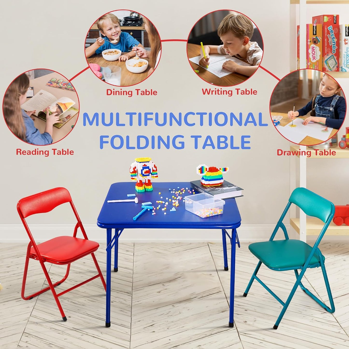 Foldable Kids Square Activity Table 23.5 Inch, Vinyl Padded Top, Indoor & Outdoor Table for Picnic Playtime and Learning