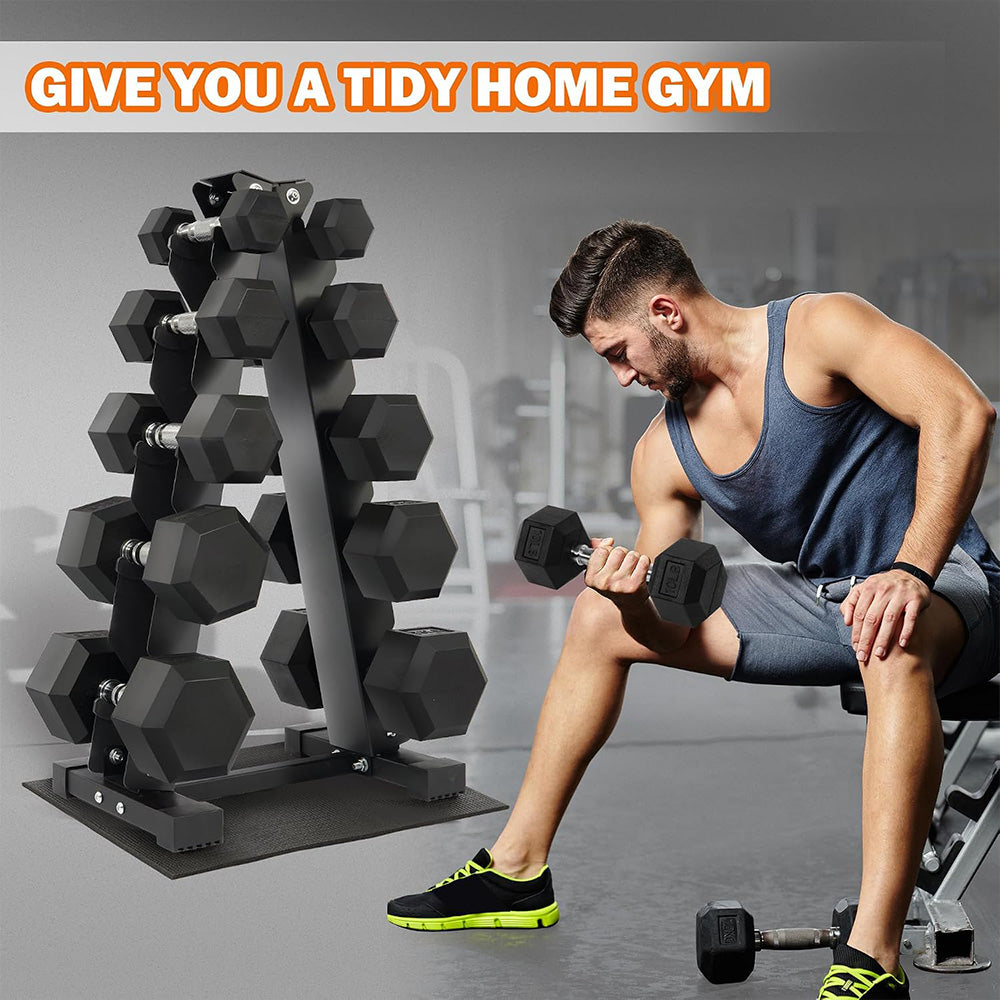 Fitvids Rubber Coated Hex Dumbbell Set with Storage Rack 150 LB Hand Weight Set with Anti-Slip Grip for Home Gym