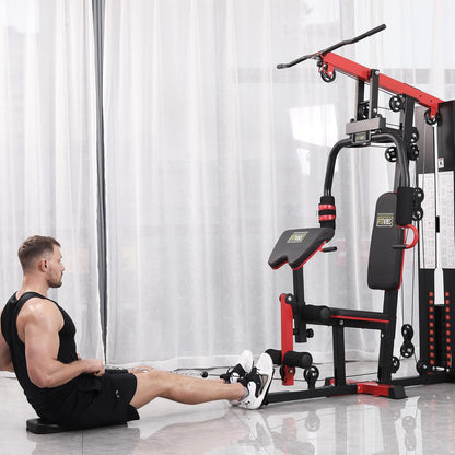Fitvids All-in-One Multifunctional Home Gym Station with Weight Stack Pulley System Seated Row for Full Body Strength Training