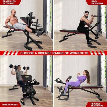 Fitvids 6-Position Adjustable Weight Bench with Leg Extension, Leg Curl Preacher Pad, Multi-Functional Workout Utility Bench for Home Gym Strength Training