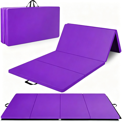 Fitvids 10 x 4 Ft 4‑Panel Folding Gymnastics Mat, 2‑Inch Thick Vinyl Exercise Mat with Carrying Handles for Tumbling, Yoga, Pilates, Martial Arts & Home Workouts
