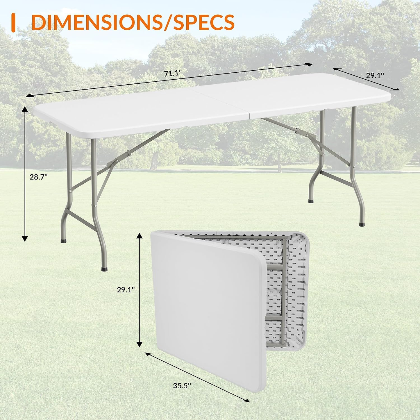 Bulk Buy 6FT Level Adjustable Height Fold-in-Half Folding Table, 6FT Heavy Duty Portable Table for Indoor Outdoor Camping Picnic Party Dining Events
