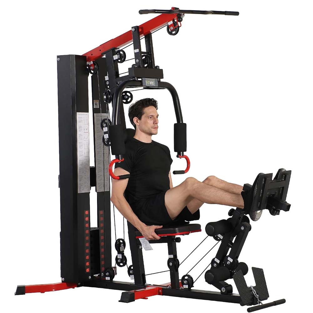 Fitvids Multifunctional All-in-One Home Gym Machine with 122.5 lbs Weight Stack, Pulley System Leg Press for Full Body Strength Training