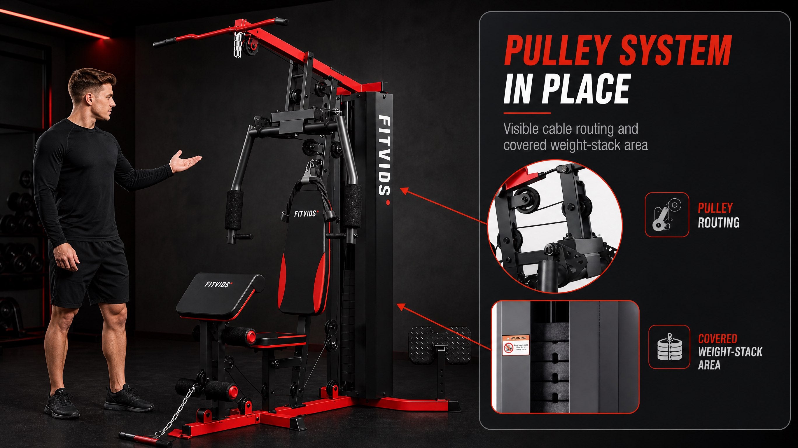 FITVIDS pulley system and covered weight stack